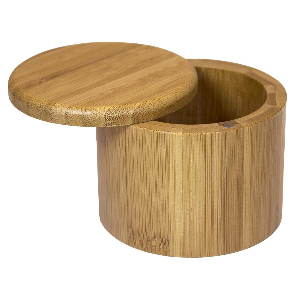 Totally Bamboo Salt Box, Seasoned with Love, Etched 100% Bamboo Container Bamboo Single Round Salt or Spice Storage Box