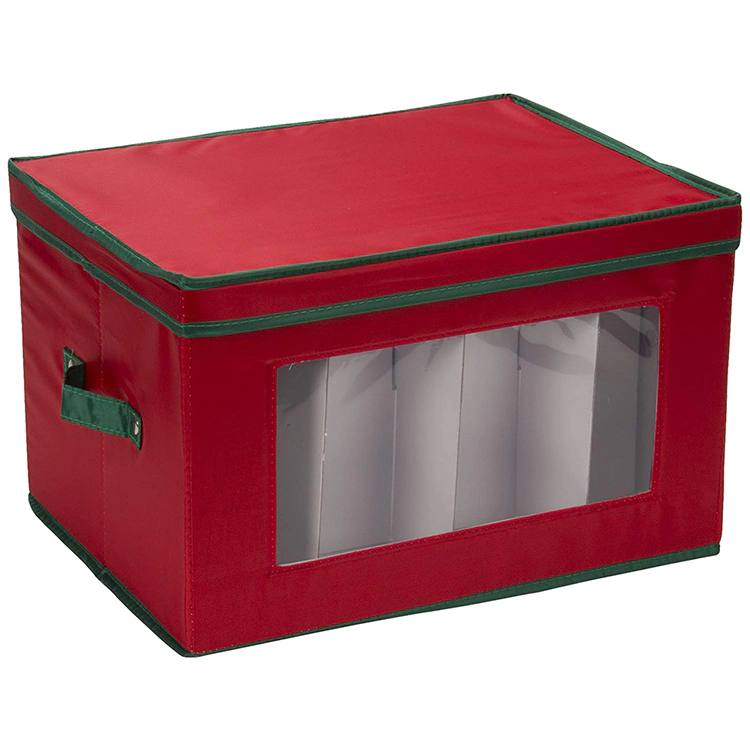 Natural Canvas red Glass Bottle Container Kitchen Organizer Box Wine Glass Storage Stemware Storage Box with Lid and Handles