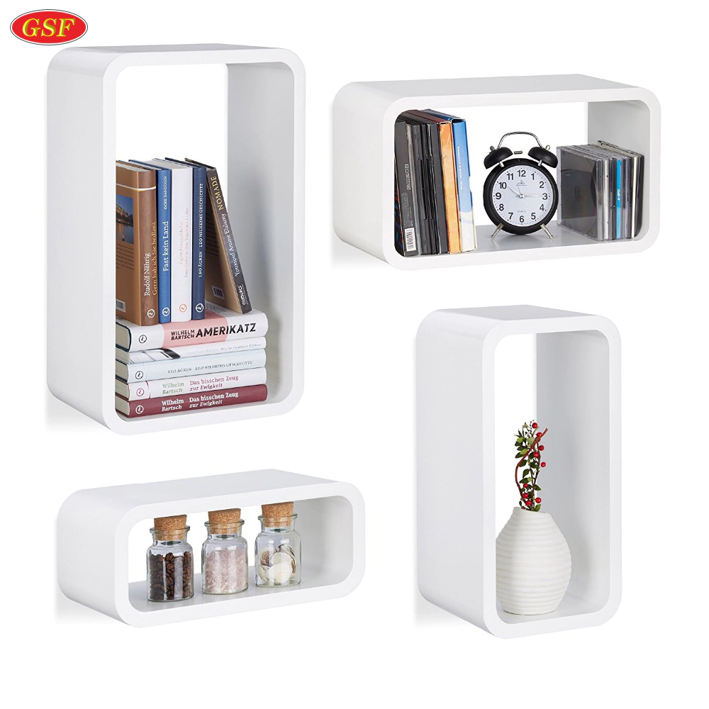 Modern design MDF wood wall mounted floating decoration cube book shelf