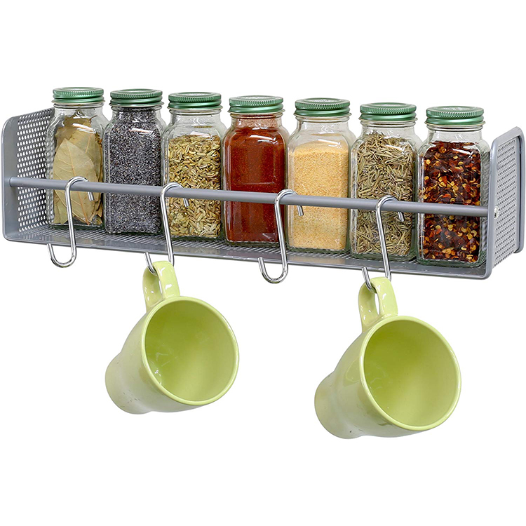 Kitchen Wall Shelf With Hook Steel Spice Rack Simple Houseware Wall Mounted Spice Rack