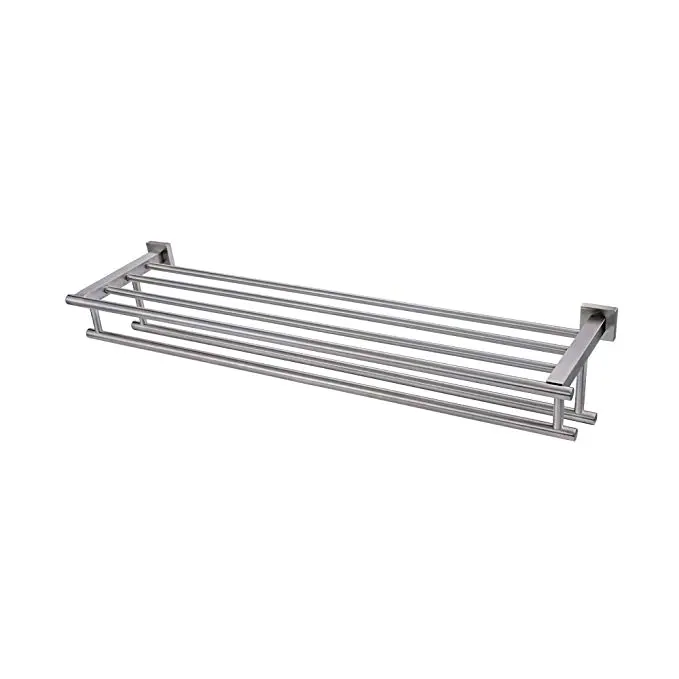 Stainless Steel Double Towel Bar Dual Hanger Storage Organizer Modern Square Style Wall Mount Polished Towel Rack