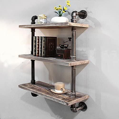 Industrial Pipe Bookcase Wall Shelf Rustic Floating Wood Shelves Shelving Wall Shelf