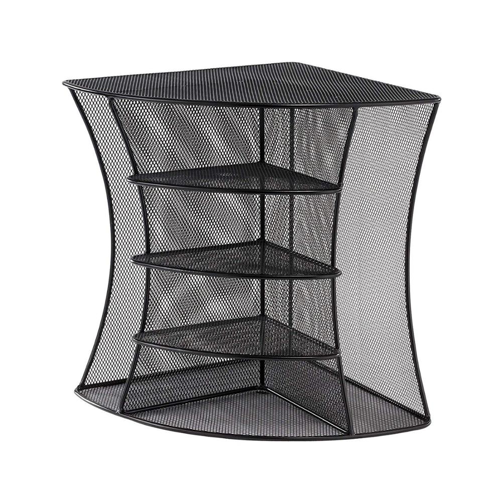 Black Powder Coat Finish Space-Saving Durable Steel Metal Mesh Corner newspaper and magazine rack