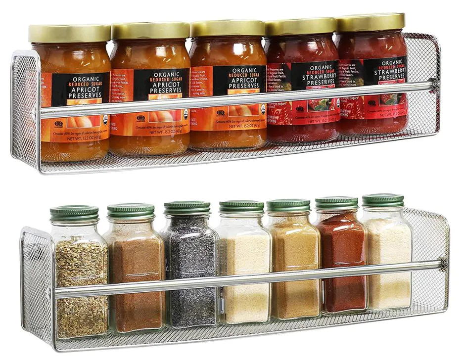 New Arrivals Self Chrome 2 Pack Wall Mount Single Tier Mesh Spice Rack