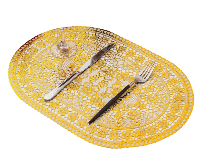 Eco-Friendly Custom plastic coasters cheap golden hollow hotel placemat