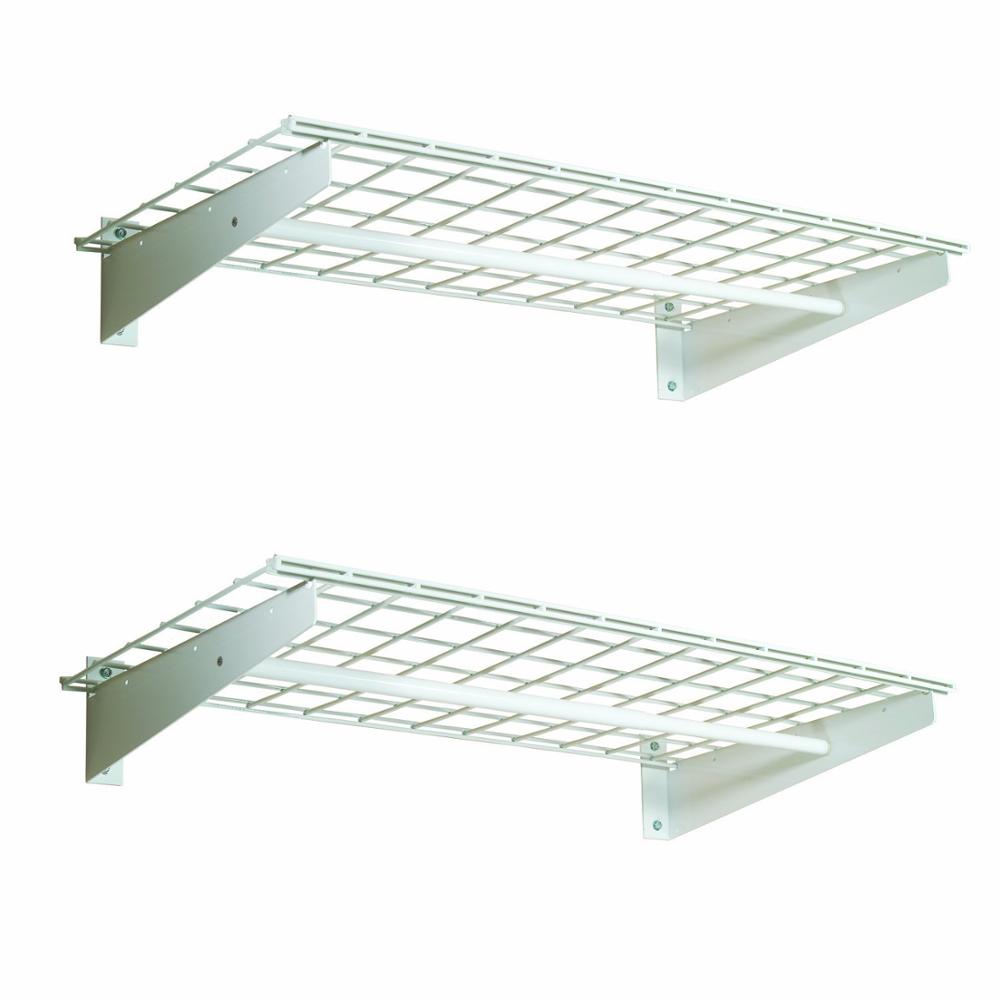 Factory Sales Metal White Wall Shelf with Hanging Rod