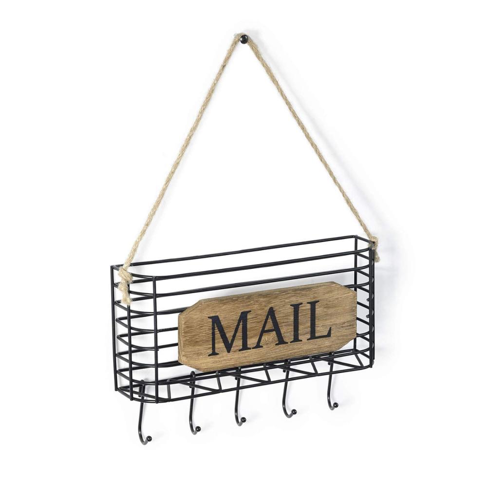 The most popular Hemp Rope Design Wall Mount Can be put Envelope Mail Key with Five Hooks wall display shelves