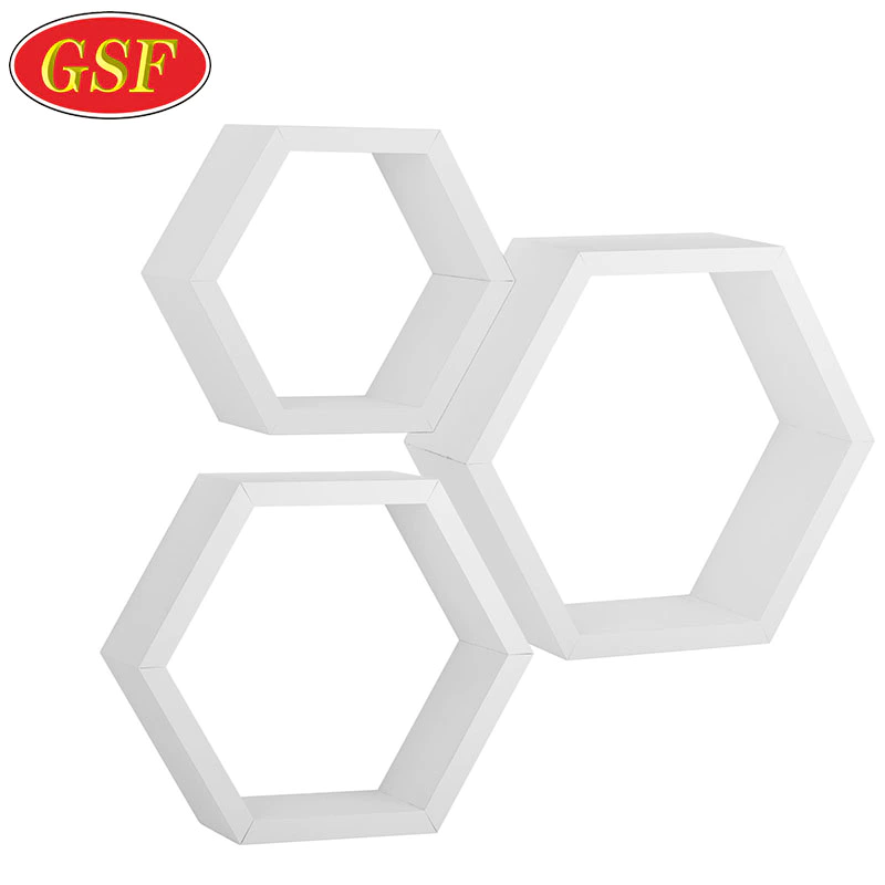 Modern Design Hexagonal Shaped Floating Shelves White Decoration Shelf Wood