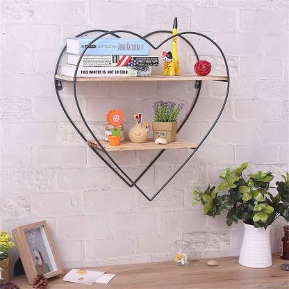 Living Room Iron Shelf Solid Wood Shelves Partition Wall Round Floating Display Bookcase Flower Stand Iron Wooden Wall Shelf