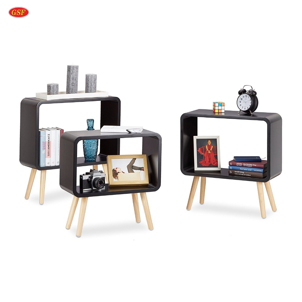 Small Freestanding Cube Bookcase Set of 3 bed side table bookshelf with wooden foot nightstand