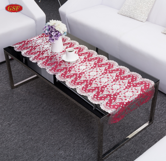 Silver and red flower pattern embroidered flower design party table cloth