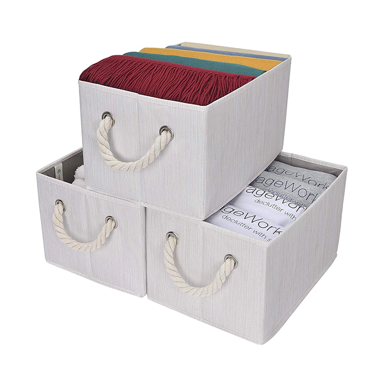 Storage Works Decorative Storage Bins with Cotton Rope Handles, Foldable Storage Cube Bin Basket