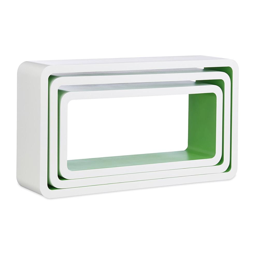 High quality 3 set green and white custom rectangle wall shelf for living room
