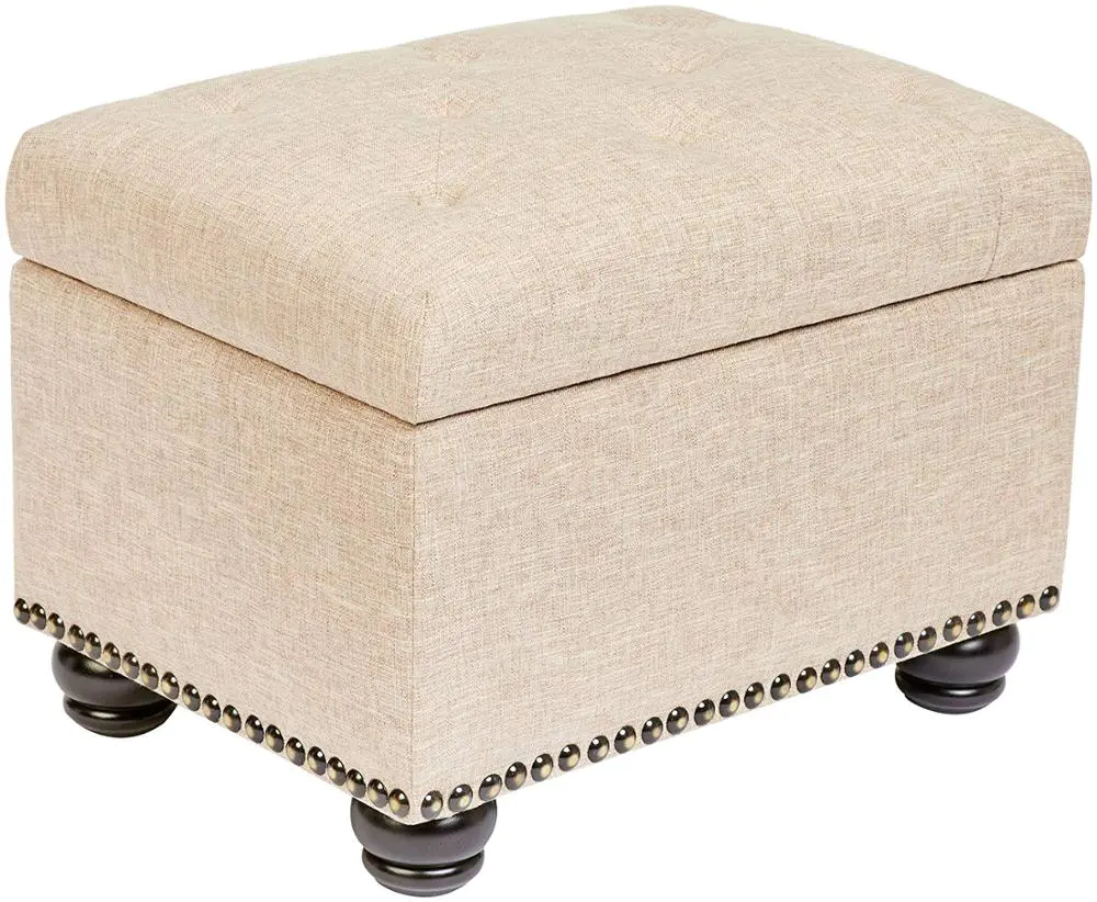 Rectangular Fabric Storage Ottoman with Tufted Design  Natural Sand Modern storage ottoman
