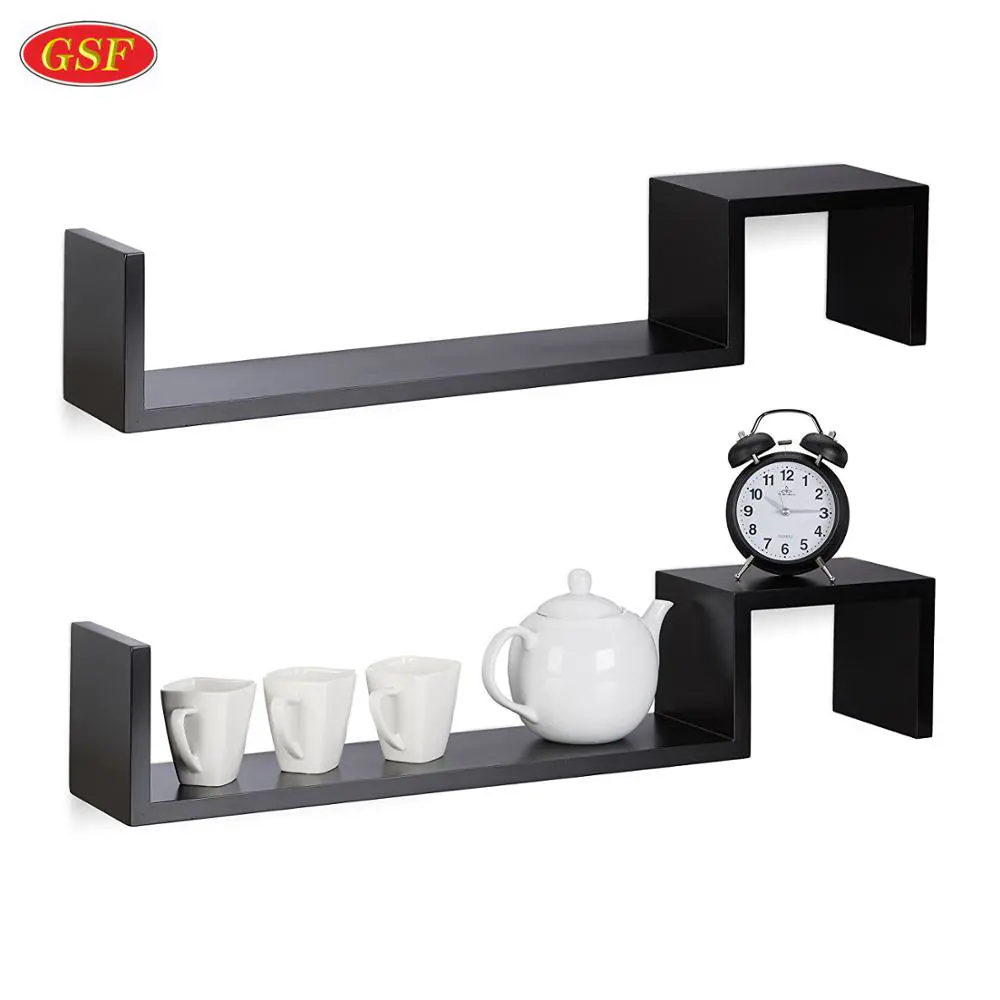 2 pieces S shaped Wooden Floating Wall Mounted Shelf