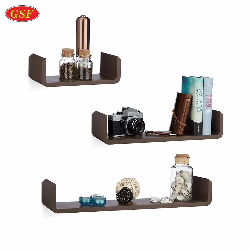 Living room furniture nursery wood U shape floating shelves set of 3  wall shelf wall decor shelf