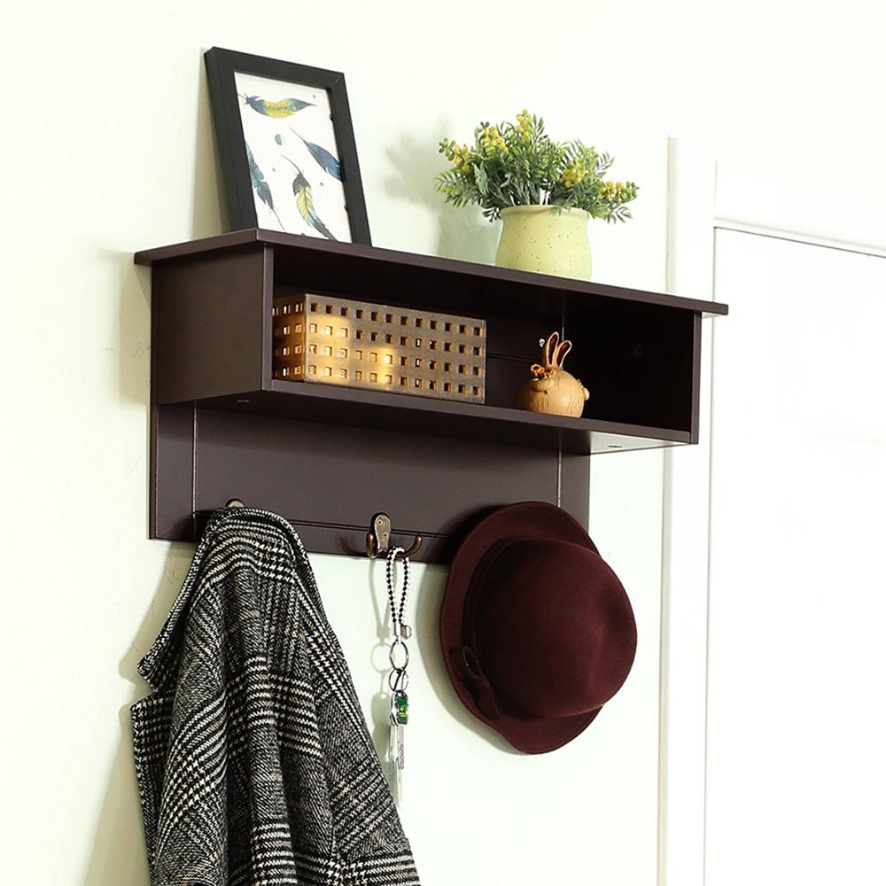 Home Organization MDF Display Wall Mounted Decorative Shelf with Hooks