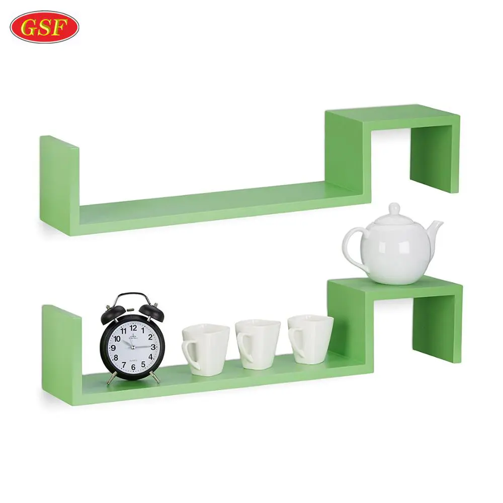 MDF floating right angle s shape wall mounted shelf wooden floating wall shelf wall floating shelf