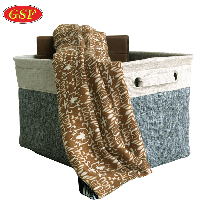 High quality grey rugged canvas fabric cube storage box with handles
