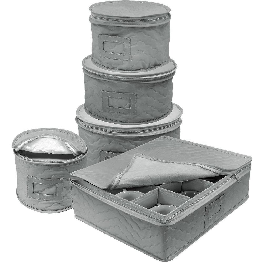 Hot Round Plate and Cup Quilted Protection Dinnerware Storage 5-Piece Set for Protecting or Transporting Dinnerware Storage box