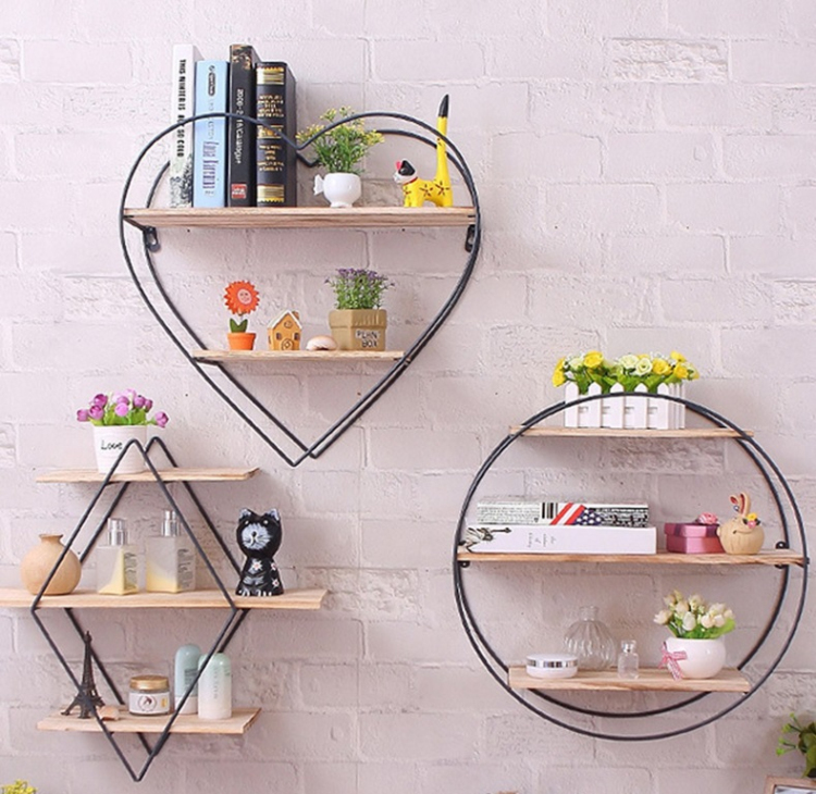 Modern Custom Designs Heart Shape Home Decorative Wooden Floating Wall Shelf