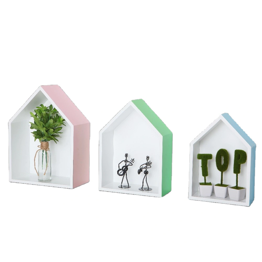 Child room Eco-friendly storage decorative MDF house shape set 3 wall cube shelves
