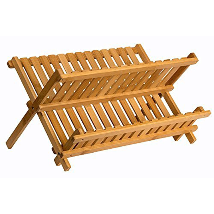 Wooden Dish Rack Plate Rack Collapsible Compact Dish Drying Rack Bamboo Dish Drainer