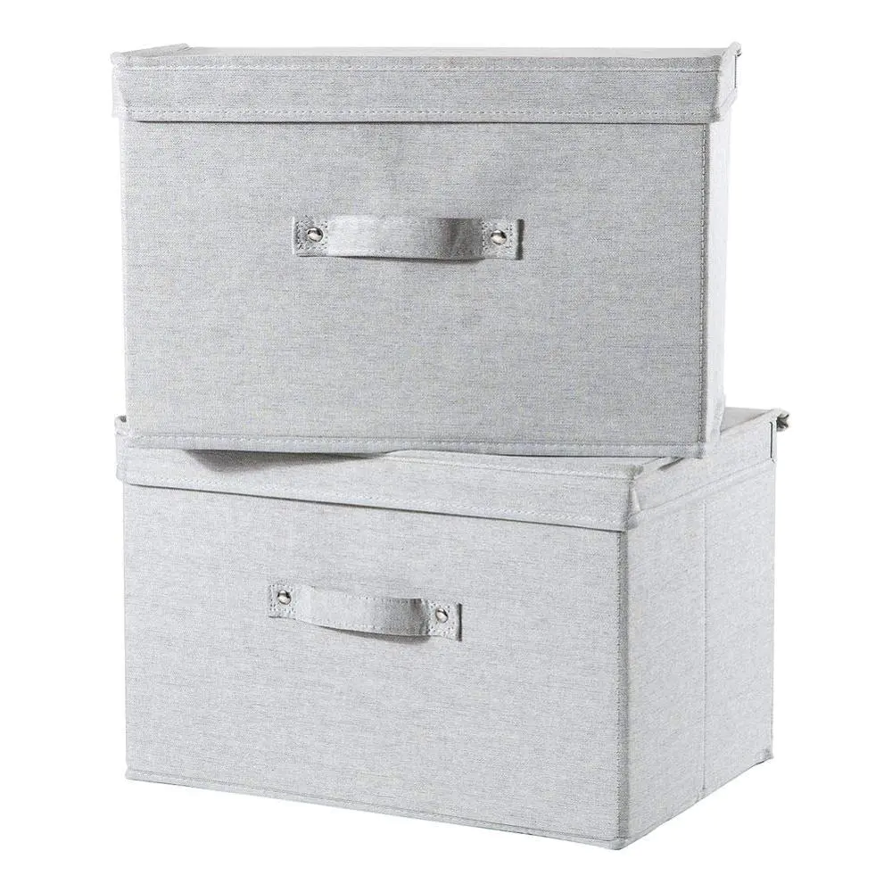 Polyester-Cotton Fabric Clear 66L Grey Quilt Storage Boxes with lids for Blankets Clothes