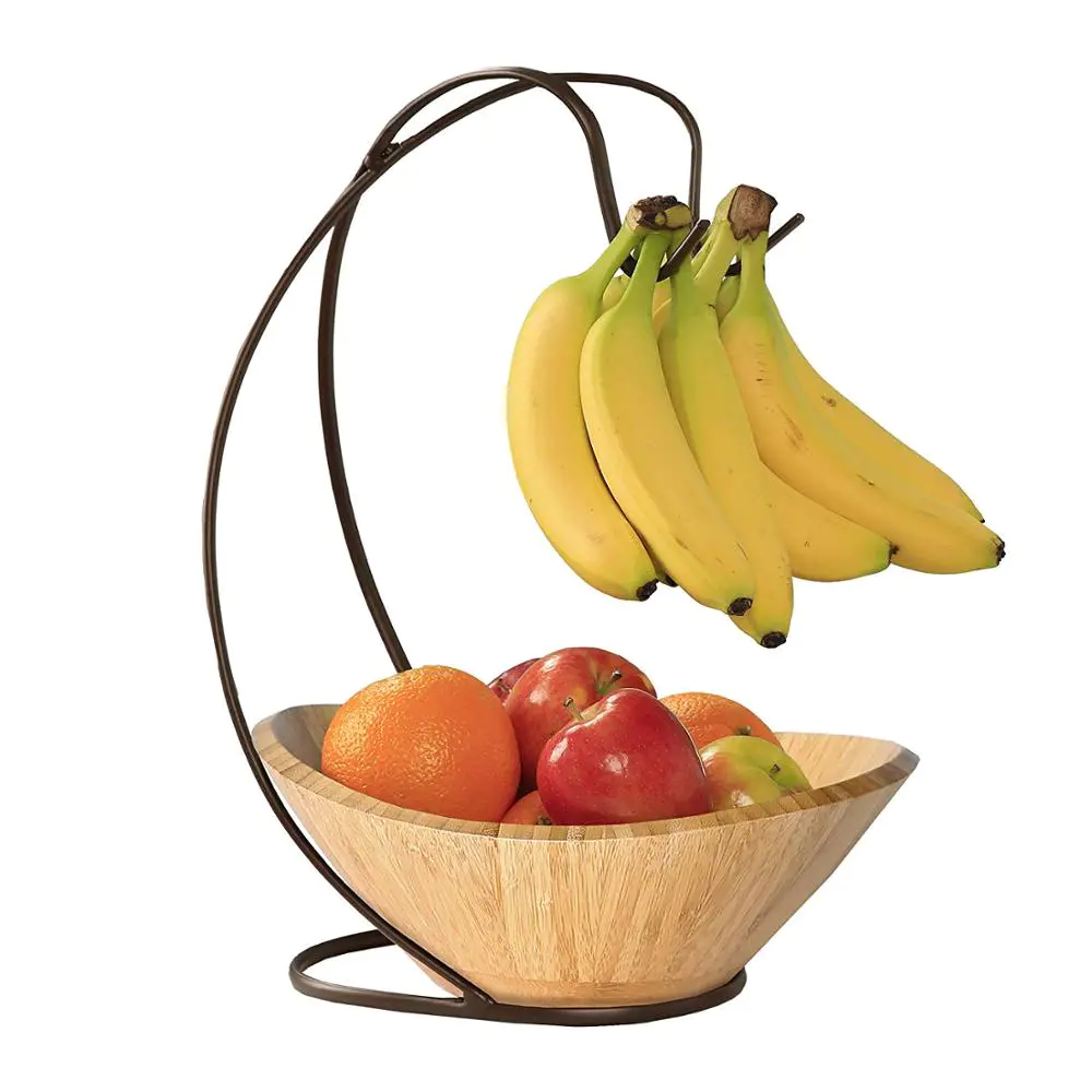 Modern living room classic metal wire hanging fruit storage basket with banana holder
