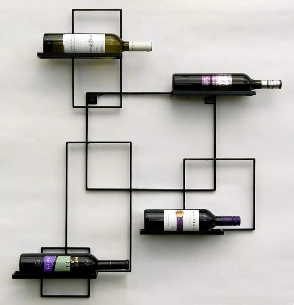 Hot sale design black wine rack wall mounted metal line frame wine rack