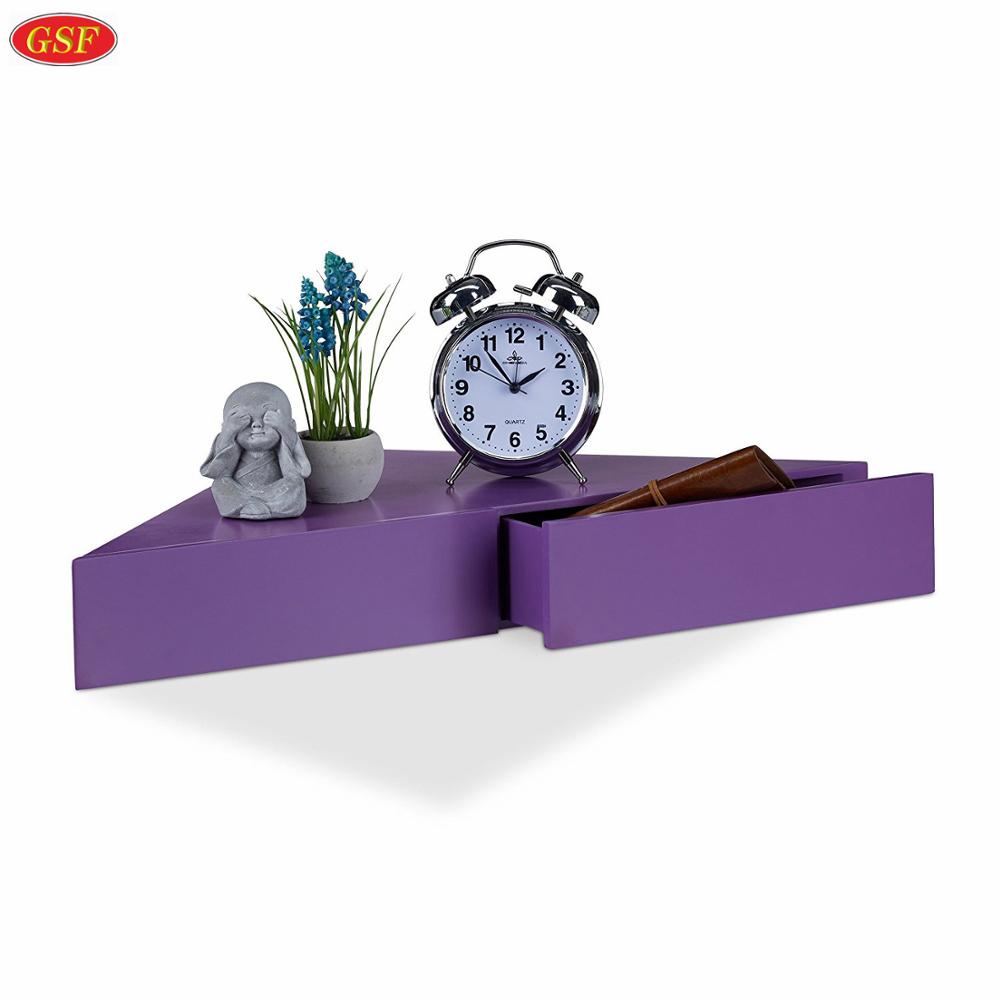 High quality home wood small corner wall shelf with drawer