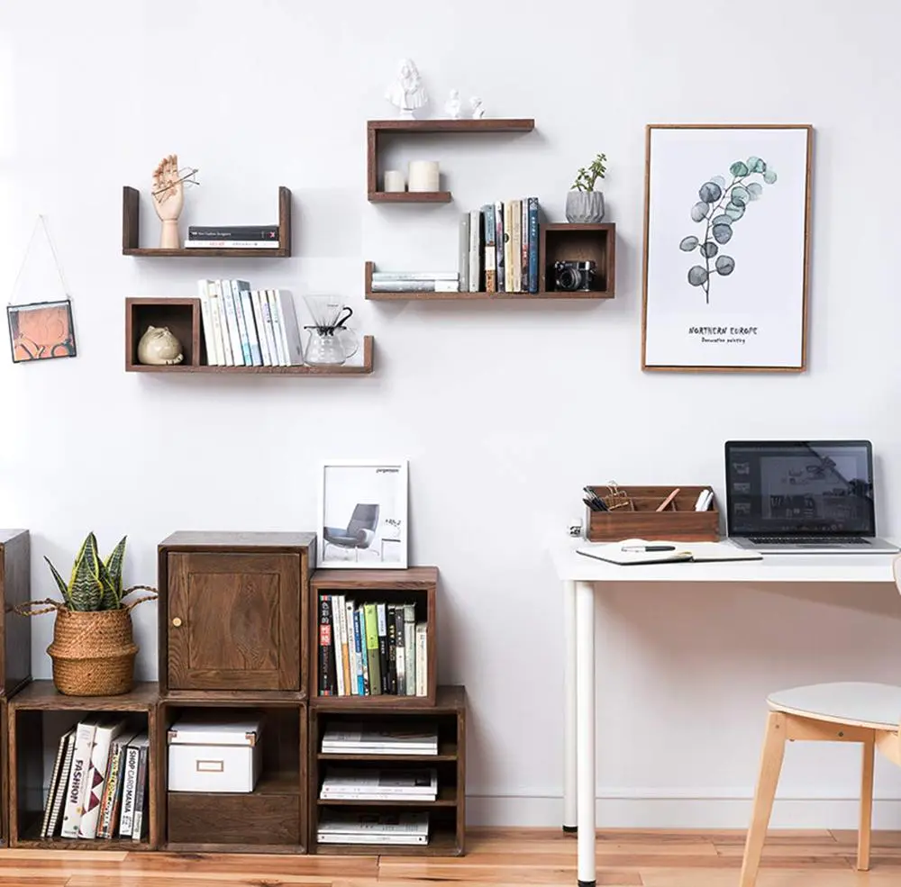 Solid  Cube Shape Wall Storage Wooden Bookshelf  Creative Lattice Floating wall mount book shelf