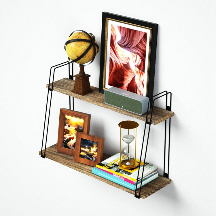 2 Tier Solid Wood Wall Shelf Modern Rustic Floating Wall Mount Wall Shelves