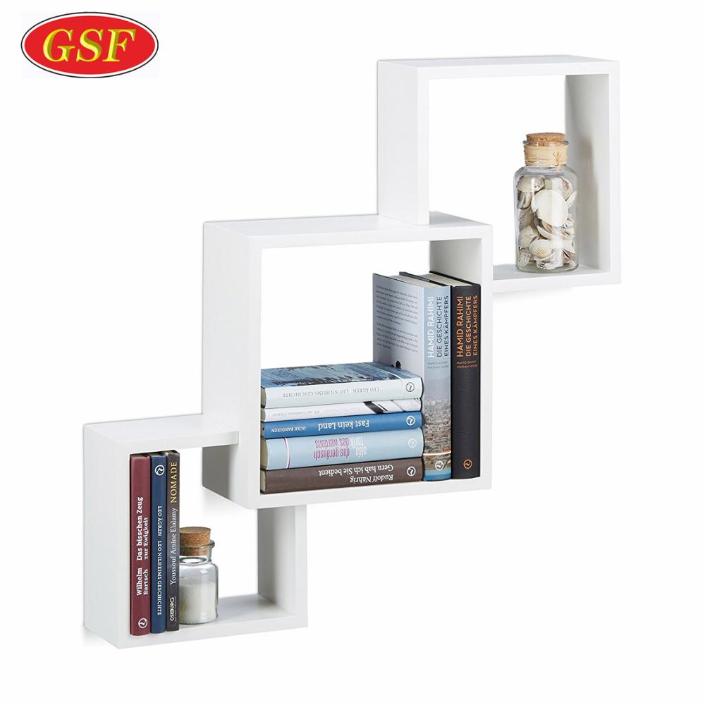 Hot sale durable interlocking set of three decor wood white wall shelf