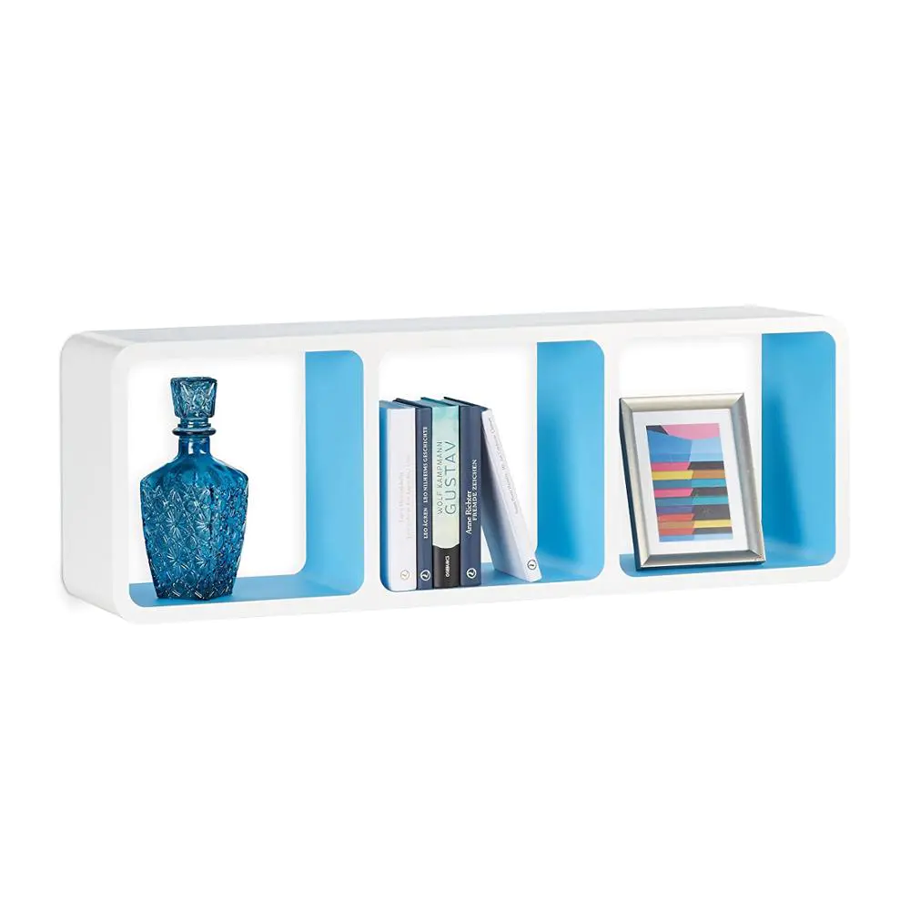 Best price colorful white and blue rectangle book wall cube shelf