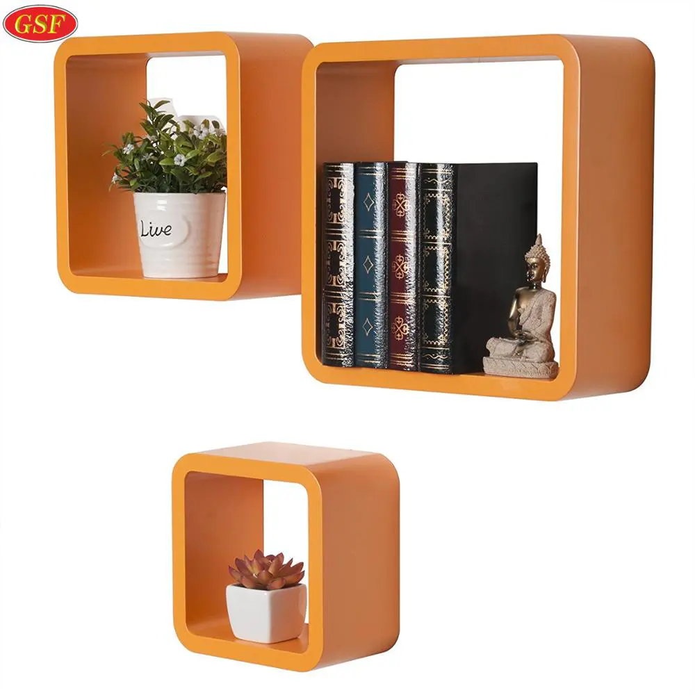 Easy assembly modern living room storage wooden square floating cube shelf