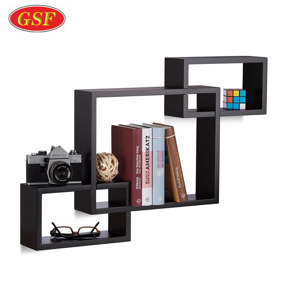 Wholesale Promotional Set 3 colorful Black Rectangle Floating Cube Wall Shelf