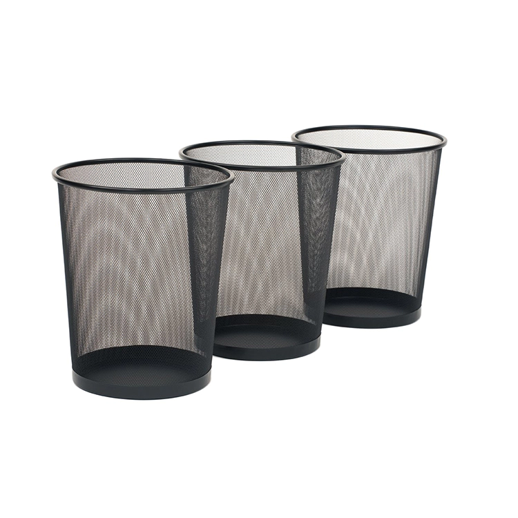 Black 3-Pack Round Mesh Wastebasket Recycling Bin, Wire Paper Basket