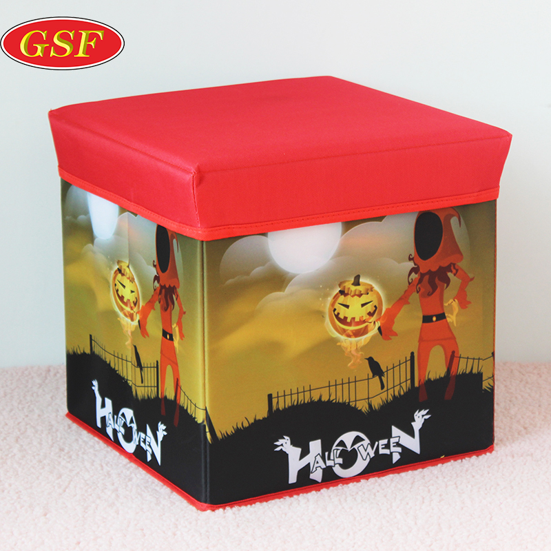 High Quality Square Cartoon Painting Foldable Storage Ottoman With Lid