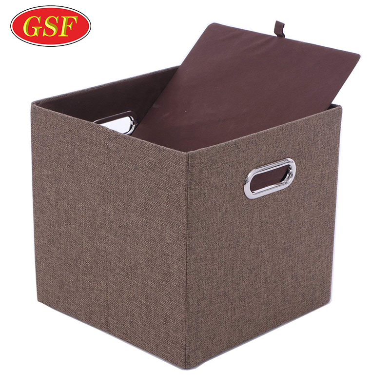 Wholesale custom brown linen fabric foldable storage box