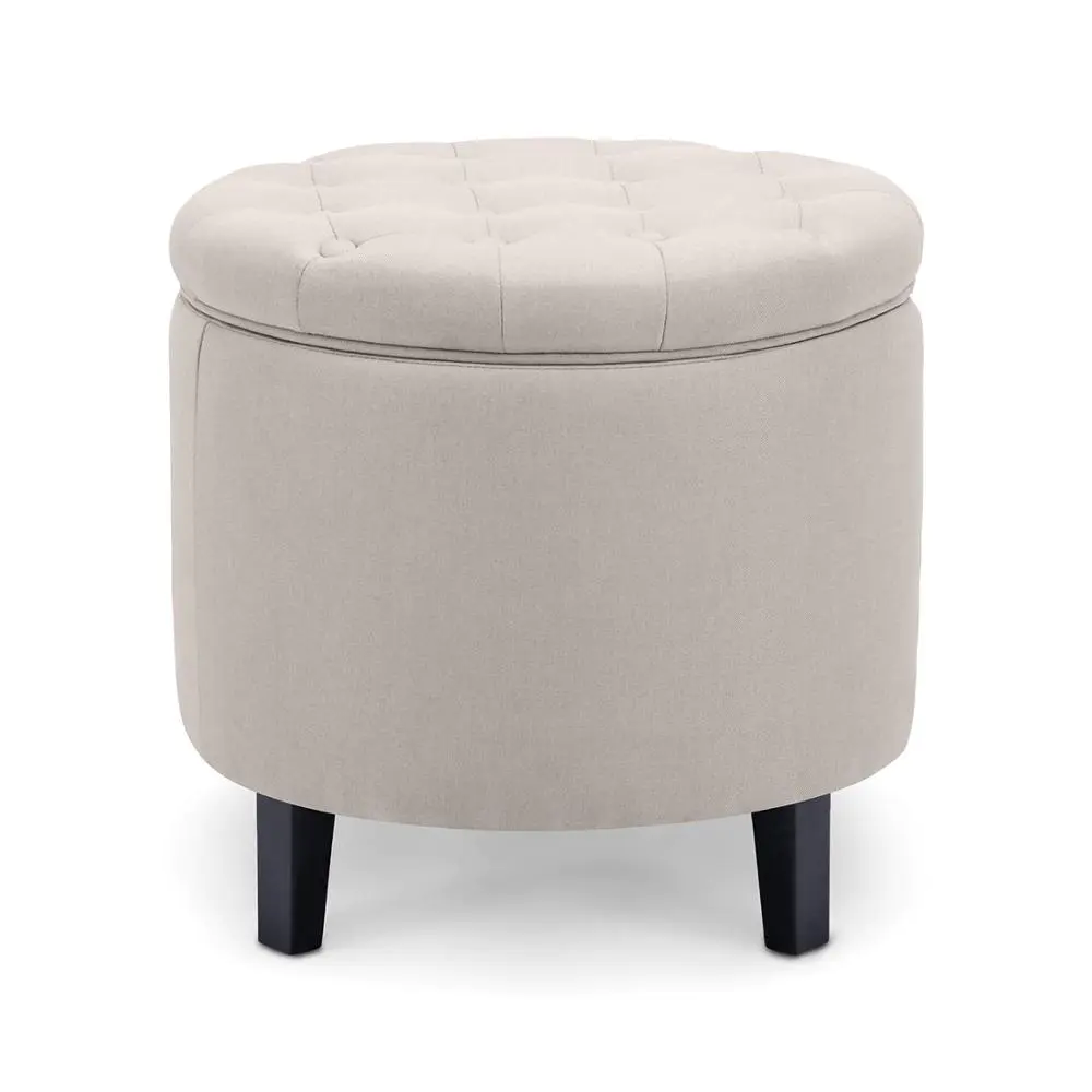 Round Tufted Storage Ottoman Large Footrest Stool Coffee Table Lift Top Clothing storage ottoman