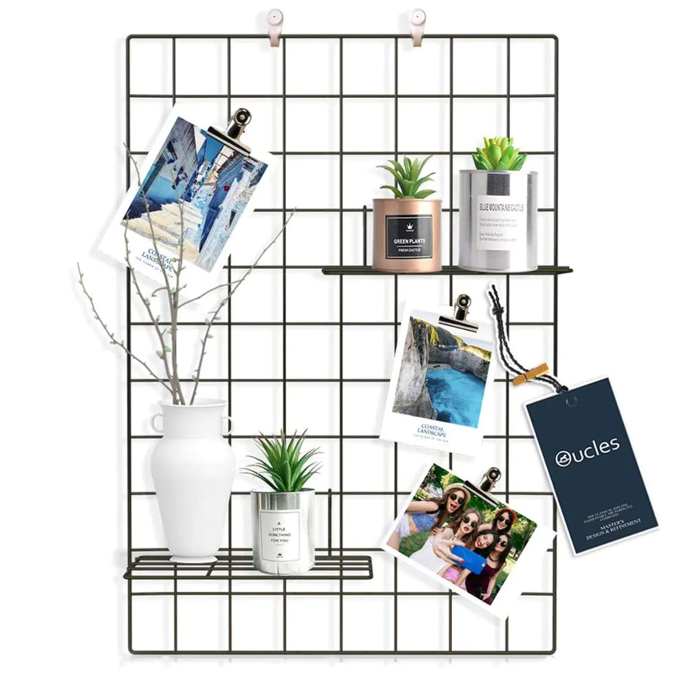 Popular Grid Mesh Display Panel Decorative Iron Rack Clip Photograph Wall Hanging Picture wall