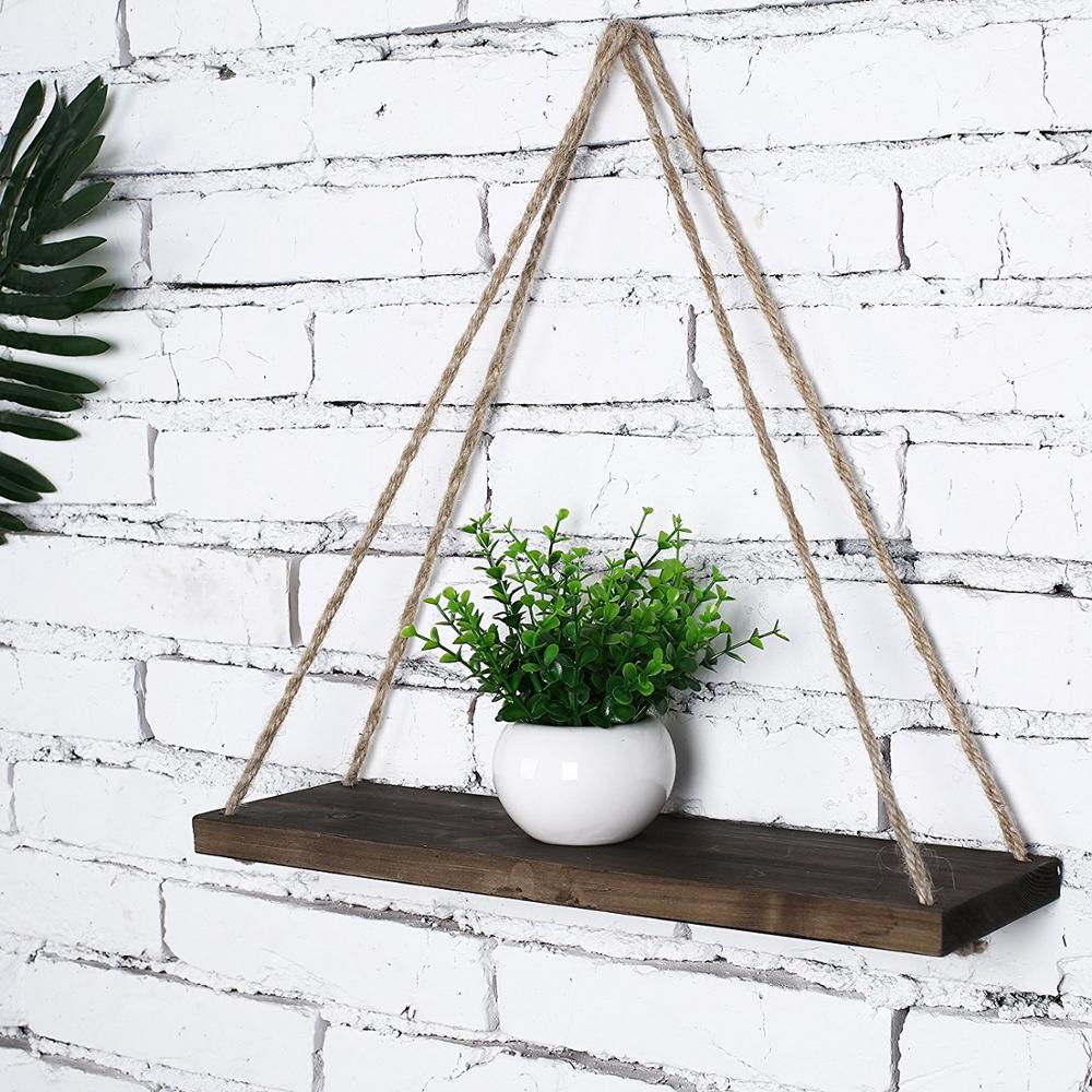 Hot sell custom home decorative rustic wooden triangle wall shelf hanging floating shelf