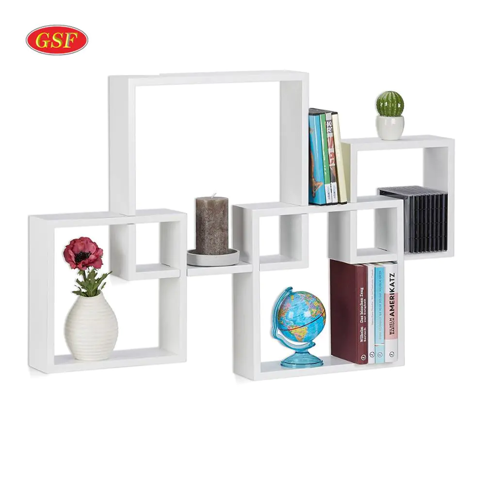 4 Pieces white Interlocking MDF Intersecting Cube Wall Shelves