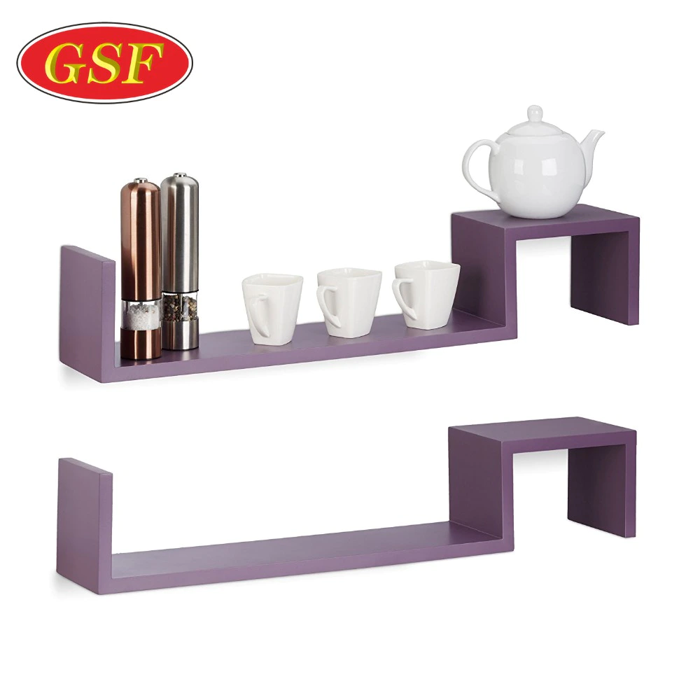 Factory price modern wall rack shelf glossy painting s-shaped floating wood wall rack shelf