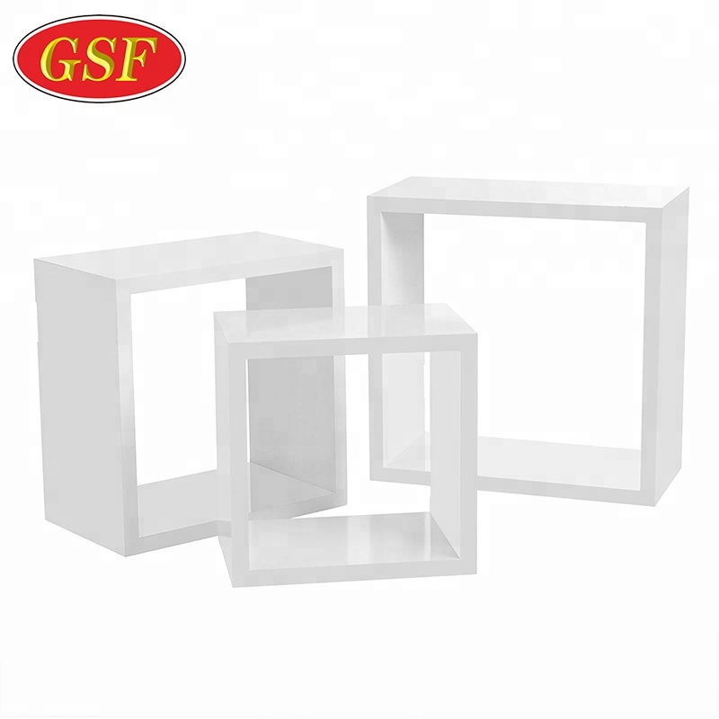 Set of 3 Hover Racks Bookshelf MDF White Hanging Cube Wall Shelves
