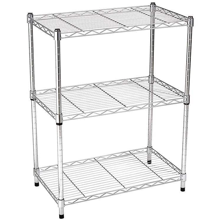 Adjustable bedroom storage shelving unit 3-tier stainless steel wire shelving 3 tiers light duty chrome wire shelving rack