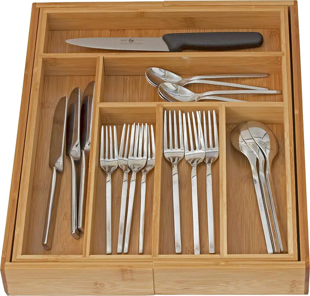 Bamboo Expandable use for Utensil Flatware Dividers-Kitchen Drawer Organizer-Cutlery Tray