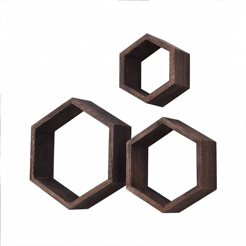 Wall mount wooden corner hexagon cube modular wall book wood wall shelf design