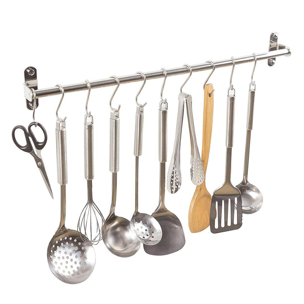 Promotional Stainless Steel Kitchen Utensil Hanging pot rack with 12 Hooks